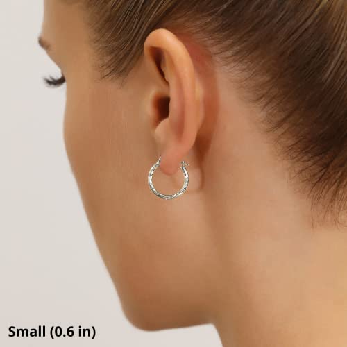 10K White Gold Hand Engraved Full Diamond-cut Round Hoop Earrings, Secure Latch Back Closure - style: 16mm