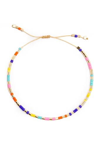 NAZ COLLECTION – Dainty Seed Bead Bracelet, Handmade Multicolor Bohemian Stackable Beaded Bracelets, Colorful Beach Surfer Boho Bracelets, Adjustable Charm String, Summer Jewelry for Women, ADULT Bracelets - color: Rainbow