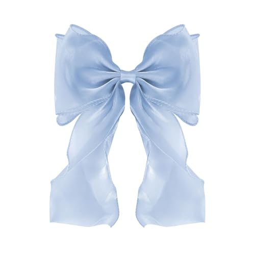 Large Hair Bow Clips for Women, Blue Bow Hair Barrettes with Long Tail French Hair Ribbon Clips Hair Accessories for Girls (Light Blue) - color: Light Blue