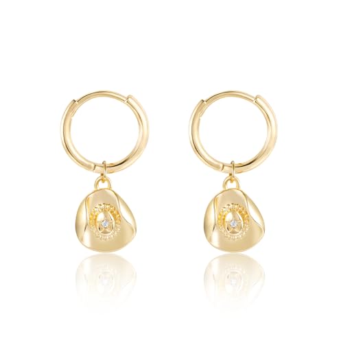 Mameloly Cowgirl Earrings for Women CZ 14K Gold Plated Western Cowboy Hat Dangle Hoop Earrings Cute Jewelry Hypoallergenic - color: 1 CZ Hat