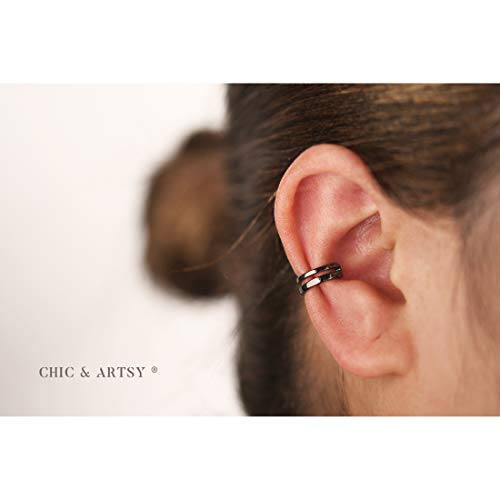 CHIC & ARTSY 925 Sterling Silver Ear Cuffs for Women, Non Piercing Clip On Cartilage Cuffs, Adjustable Fake Conch & Helix Earrings, Gold Plated & Oxidized Various Styles - color: ear cuff #19