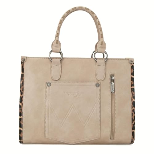 Montana West Wrangler Animal Print Tote Bag for Women Western Purse Boho Top Handle Satchel Handbag - color: Leo Khaki