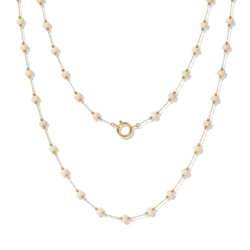 KissYan Long Necklaces for Women, 14K Gold Plated Beaded Gemstone Turquoise Boho Layered Choker, Natural Stone Handmade Sweater Fashion Jewelry Gifts - style: White Fossil Stone