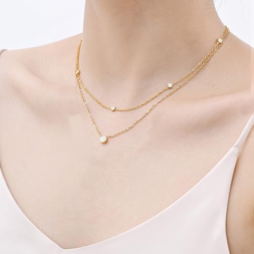 KSF Gold Lariat Necklace for Women Y Shaped Layered CZ Drop Chain | Y shaped necklace; Layered CZ detail; Long lariat style; Gift for her - color: Gold-27
