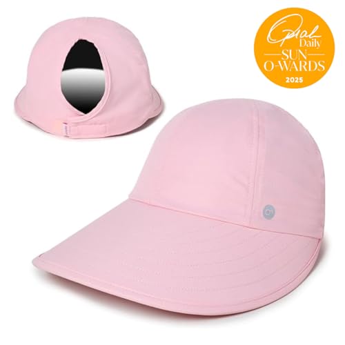 Ponyflo Sunblocker Wide Brim Hat, Patented Women’s Ponytail Sun Hat for Adults, UPF 50 Sun Protection - color: Pink