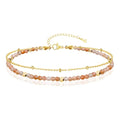 Gold Ankle Bracelet for Women Waterproof, Dainty Natural Stone Bead Anklet Adjustable Double Ankle Chain Summer Beach Boho Foot Jewelry Anniversary Birthday Gifts - color: Sunstone