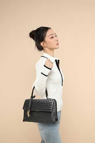 Woven Crossbody Bag for Women, Top Handle Satchel Purse Shoulder Handbag, Woven Handbag - color: Black