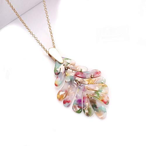 ARATLENCH Acrylic Pendant necklace Earrings – Long Statement Leaf Charm Necklace Tortoise Resin Palm Leaf Earrings Fashion Necklaces Earrings for Women - color: Floral