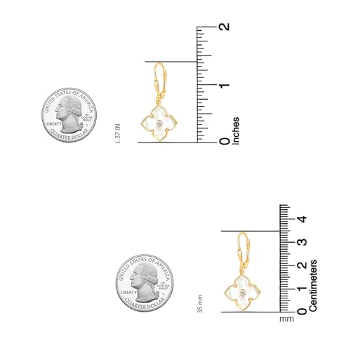 LeCalla 925 Sterling Silver Leverback Drop Earrings | Lightweight Celtic-Knot Filigree Heart Teardrop Dangle Earring for Women's Gift for Her - color: Yellow MOP Clover CZ