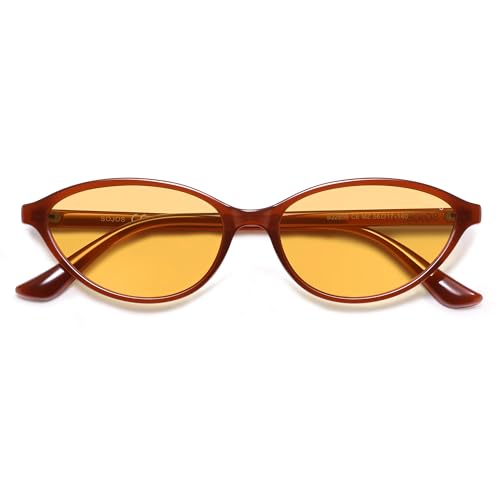SOJOS Trendy Polarized Oval Sunglasses for Women Retro Chic 90s Shades Lightweight Sunnies SJ2656 - color: Milky Brown Frame Orange Lens