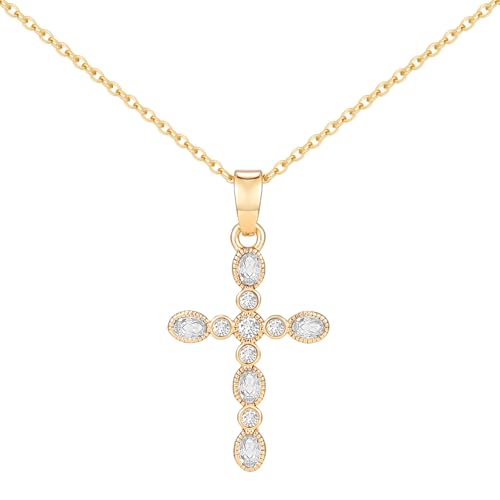 14K Gold Plated Cross Pendant Necklaces for Women Trendy, Dainty Choker CZ Cross Necklace Non Tarnish,Simple Tiny Cross Necklace for Jewelry Gifts - style: Bubble Gold