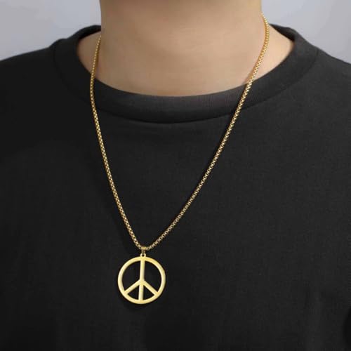 LIKGREAT Peace Necklace Peace Sign Symbol Pendant Necklace Box Chain Necklace for Women Men - color: gold