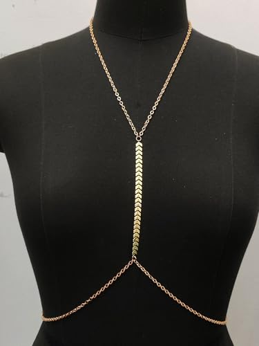 MODRSA Gold Body Chain Jewelry for Women Back Necklace for Backless Dress Backdrop Pearl Rhinestone Belly Chain Waist Chains Bra Chains Lingerie Summer Bikini Bodychain Trendy Sexy Stomach Jewelry - color: A2- body chain chest -gold