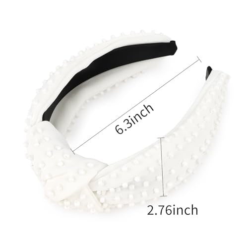 YISSION White Knotted Headband for Women - Wide Pearl Embellished Hair Hoop, Stylish Hair Accessory for Daily Wear, Weddings & Casual Outfits - color: Pure White