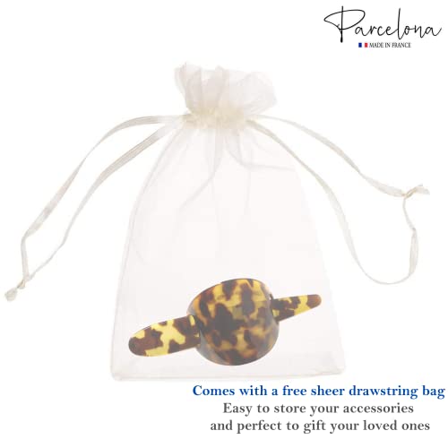 Parcelona French Classic Light Tortoise Shell Large 3” Celluloid Bun Holder Slider Pin Thru Hair Clip with Stick