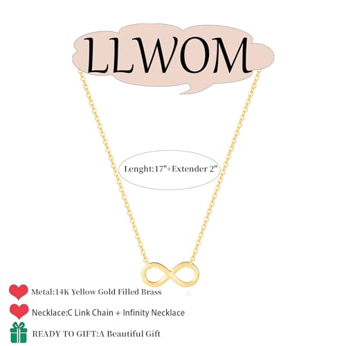 LLWOM Gold Necklace for Women-14k Gold Plated Infinity Necklace Star Of David Necklace Evil Eye Cross Pendants Heart Dainty Gold Necklace For Women - color: Gold, style: Infinity Gold