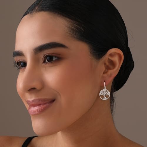 LeCalla Sterling Silver Dangle Earrings for Women | 925 Sterling Silver Long Interlocked Handmade Textured Drop Earring for Women - color: Tree of Life