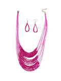 Bohemian Colorful Beaded Earrings Necklace Geometric Teardrop Dangle Earrings Multi-layered Stackable Choker Necklaces Boho Seed Bead Chain Statement Beach Party Accessories - color: Rose Red
