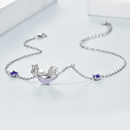 YAFEINI Ankle Bracelets for Women Sterling Silver Mermaid Turtle Ladybug Butterfly Moon Star Pineapple Anklet Link Chain Anklets Jewelry Gifts for Women - style: Purple mermaid anklet