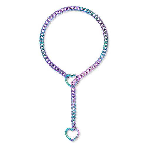 Heart O-ring Slip Chain Necklace For Women, Handmade Punk Gothic Cuban Necklace Jewelry Adjustable Lariat Y-Necklace - color: Rainbow, size: 34"
