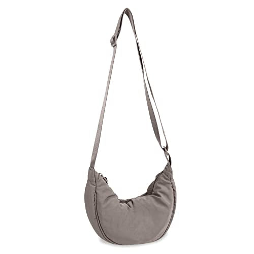 Nylon Crescent Crossbody Bag for Women Purses Trendy Men,Small Travel Sling Bag Hobo - color: Grey, size: Small