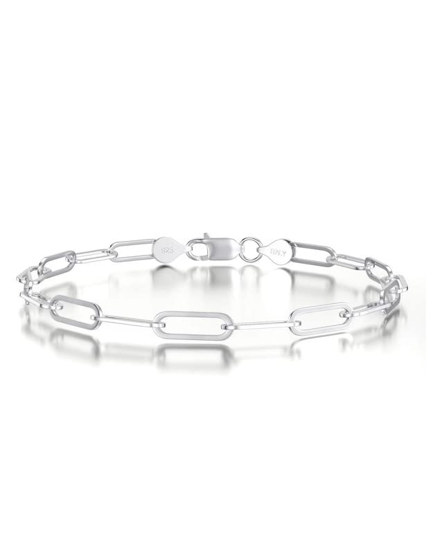 925 Sterling Silver Paperclip Bracelets 3/4/5mm Silver/Gold Plated Bracelets for Women Paperclip Chain Bracelet for Men 6.5-9 Inches - color: Silver 4mm, size: 6.5