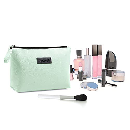 MAANGE Cosmetic Bags for Women Small Makeup Bag for Purse Pu Leather Makeup Pouch Travel Makeup Bag with Zipper Make Up Bag for Travelling - color: Blue + Green