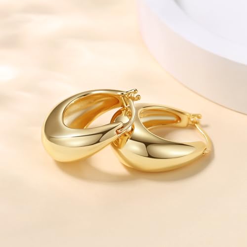 14K Gold Chunky Hoop Earrings for Women, Vintage Textured Huggie Sleeper Earrings, Lightweight Hypoallergenic Statement Earrings for Sensitive Ears