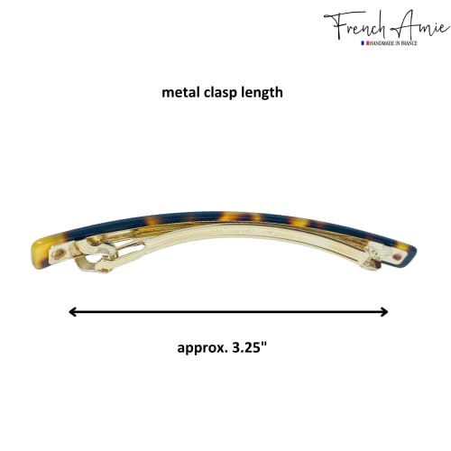 French Amie Long and Skinny Bar Yellow Tokyo Large 4 1/4" Celluloid Acetate Handmade Automatic Hair Clip Barrette with No Slip Sturdy Silver Clasp for Women and Girls, Made in France (Yellow Tokyo) - color: Yellow Tokyo