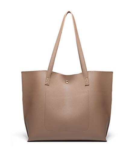 Dreubea Women's Soft Faux Leather Tote Shoulder Bag from, Big Capacity Tassel Handbag - color: Bark New