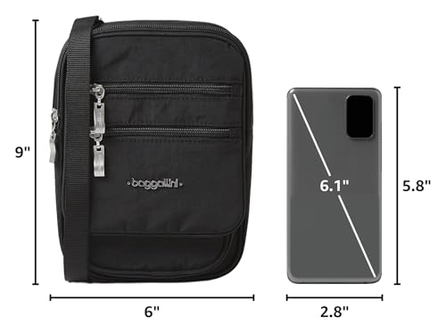 Baggallini Journey Crossbody Bags for Women 9x6 Small Lightweight Travel Handbag W/RFID - color: Black/Sand