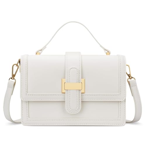 KKXIU Crossbody Bags for Women - Top Handle Purses for Lady, Leather Handbags Shoulder Clutch with Adjustable Shoulder Strap - color: B-white