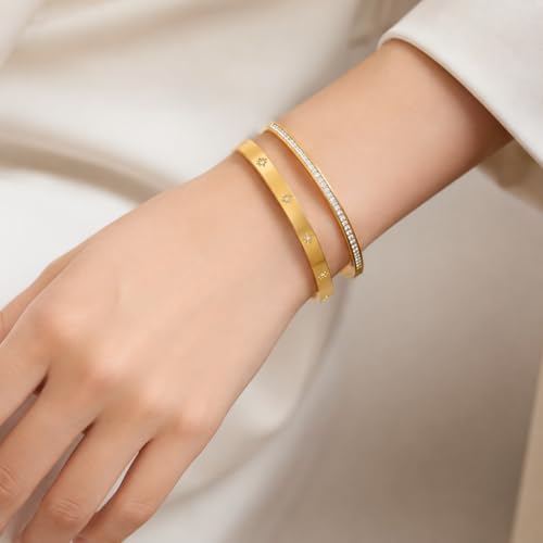 Hexagon Tennis Bracelet for Women, Stainless Steel Star Charm Bangle with Cubic Zirconia, Sparkling Elegant Jewelry Gift Women's Cuff bracelet