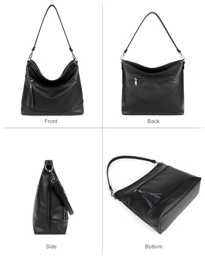 MASINTOR Hobo Crossbody Bags for Women, 2 in 1 Convertible Leather Crossbody Purse Handbags Shoulder Bags with Tassel - color: Black