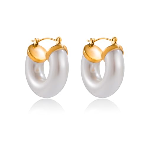 Fullpop Vintage Earrings for Women, Chunky 14K Gold Plated Resin Hoop Earrings Lightweight Hollow Drop Earrings Hypoallergenic Earrings for Women Vintage Anthropologie Jewelry Gifts for Women - size: Round-White