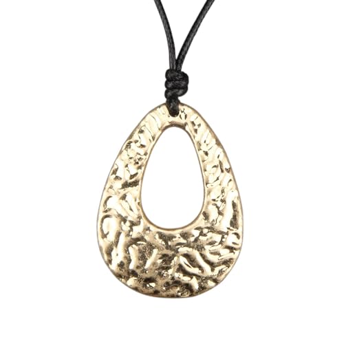 PU Leather Necklace Vintage Boho Style Multilayer Pendant Long Sweater Necklace Jewelry for Women Men with Adjustable Leather Cord - color: Gold Pear-shaped Leather Necklace