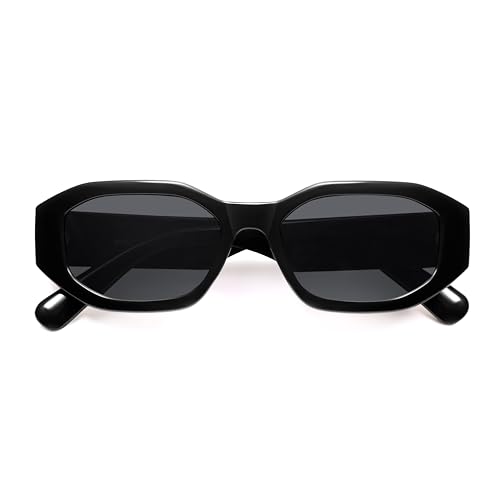 VANLINKER Trendy Polarized Hexagon Sunglasses for Women Men Retro 90s Rectangle Shades Vintage Square Frame VL9887 - color: C1-black/Grey