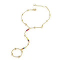 Hand Chain Bracelets for Women - 14K Real Gold Plated Dainty Stackable Paperclip Link Bracelets Hand Chain Bracelet Ring Gold Bracelets for Women Trendy - color: Colorful Beaded Hand Chain