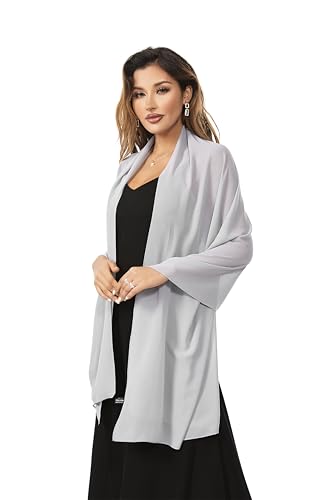 Shawls and Wraps for Evening Dresses Sheer Chiffon Women Elegant Soft Silky Sparkly Wedding Bridal Scarf - color: Light Grey B