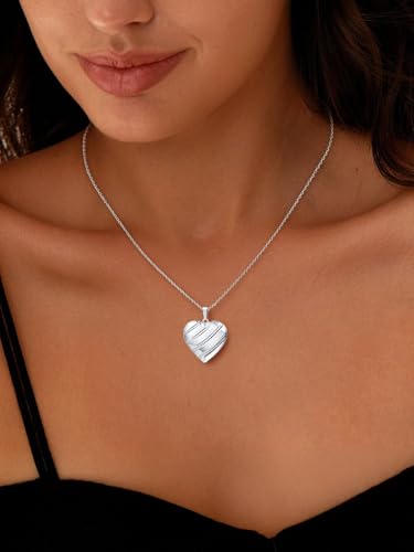 U7 Women Locket Necklace Platinum 14K Gold Photo Lockets that Hold Picture,Chain 20 Inch Personalized Gift Custom Love Heart Image Necklaces - color: 05# Platinum Stripe