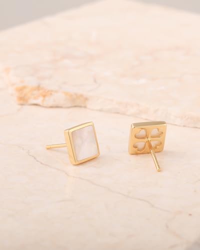 S.Leaf Gold Stud Earrings for Women Sterling Silver Gold plated Hypoallergenic Shell Mother of Pearl Post Earrings for Women Birthday Gifts - color: C01_Shell_7mm_Gold