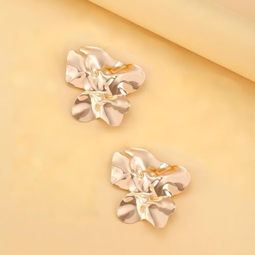 Statement Chunky Gold Large Silver Earrings for Women Trendy, Big Irregular Geometric Dainty Liquid Metal Stud Earrings Simple Prom Party Jewelry Gift - color: Gold -Large
