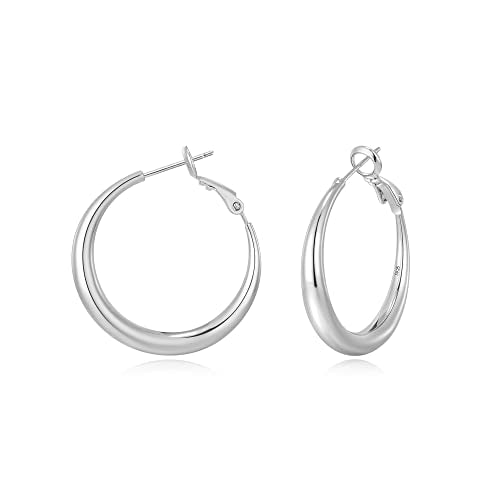 EXGOX Sterling Silver Hoop Earrings - Hypoallergenic, Lightweight, Chunky, 14K Real Gold Plated, Big Large Hoops for Women - color: Chunky Hoop&Silver 30mm