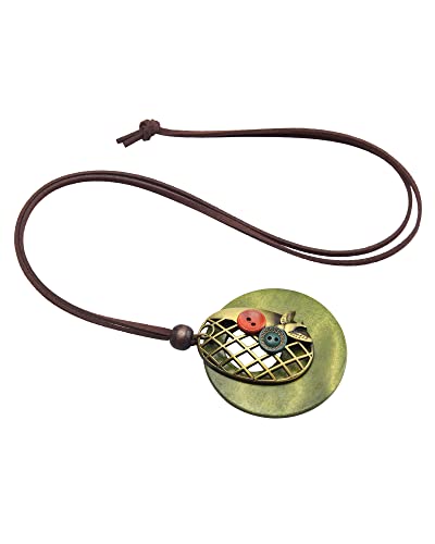 GelConnie Leather Cord Necklace Chain Multilayer Wooden Pendant Necklaces Vintage Jewelry Boho Long Sweater Necklace for Women Men - color: Birdcage Leather Necklace