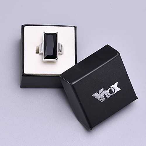 VNOX Vintage Fashion Stainless Steel Gold Plated Rectangular Black Glass Crystal Cocktail Statement Onyx Ring for Women - color: Black+Silver
