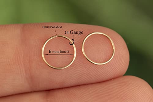 Gold Hoop Earrings Silver Hoop Earrings - Hoop Earrings For Women Two Pcs Of Thin Gold Filled Sterling Silver Hoops, Helix Hoop, Tragus Ring, Cartilage Hoop - color: Gold, style: 6mm 24 gauge / 1 pair