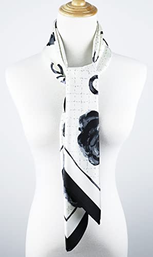 vabovin Satin Head Scarf for Women Silk Like Hair Scarf, 35 x 35 in | Silk Feel Fabric, Hair Wrap for Sleeping, Headscarf and Neck Scarf, Square Bandana Style, Fashion Accessory - color: 003 White Floral