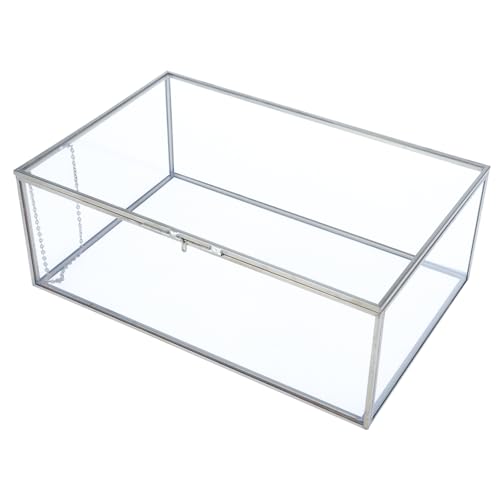 HighFree Vintage Glass Box with Lid - Clear Jewelry Glass Display Box Keepsake Box - Home Decor Decorative Box for Trinket Rings Bracelet (Silver, Large) - color: Silver, size: Large
