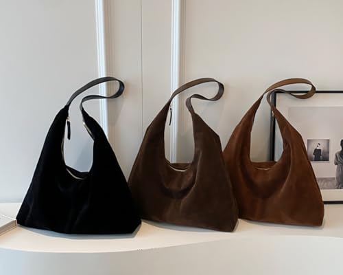 Womens Fashion Suede Shoulder Bags Large Tote Bag Retro Purse Handbag Casual Work Ladies Top Handle Satchel - color: B-brown