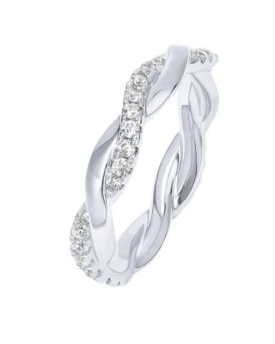 PAVOI 14K Gold Plated Cubic Zirconia Twisted Rope Eternity Band for Women - color: White Gold, size: 7.5